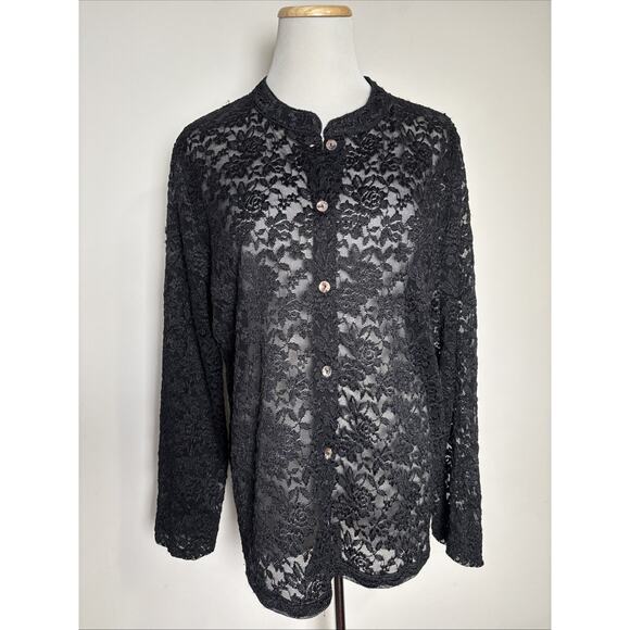 Francesca Rose Sheer Black Lace Cardigan Size Large Whimsigoth Feminine Buttons - Picture 1 of 7